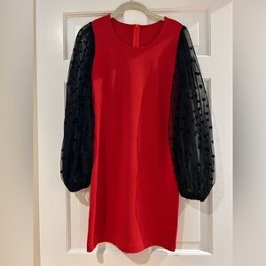 Pinkyotto Vibrant Red Dress with Elegant Black Sleeves